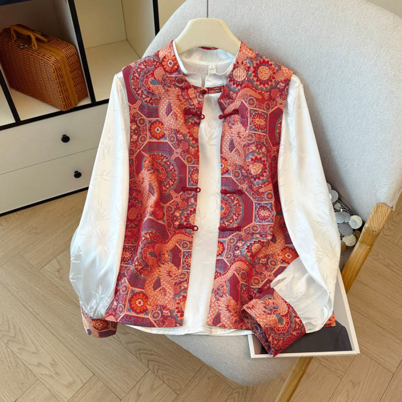 Textured Jacquard Frog-Button Meditation Vest Waistcoat