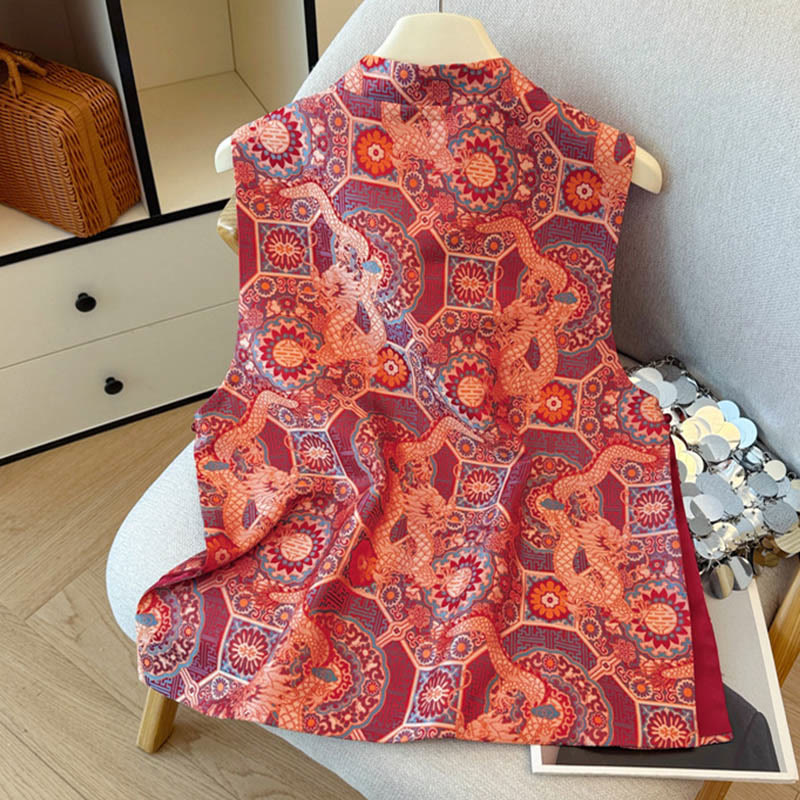 Textured Jacquard Frog-Button Meditation Vest Waistcoat