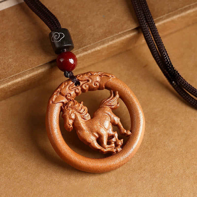 Peach Wood Chinese Zodiac Year Of The Horse Ward Off Evil Spirits Necklace Pendants