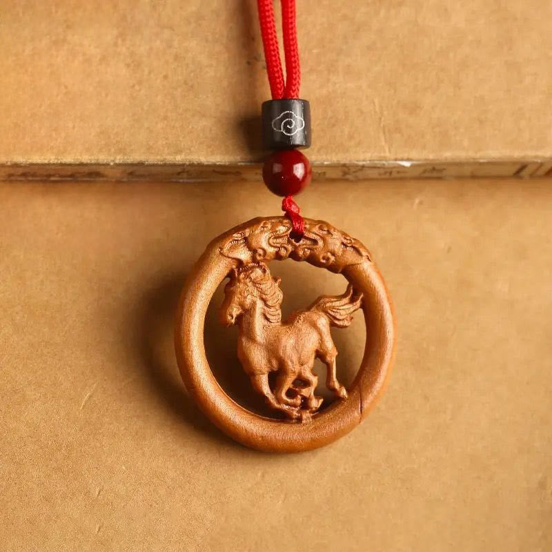 Peach Wood Chinese Zodiac Year Of The Horse Ward Off Evil Spirits Necklace Pendants