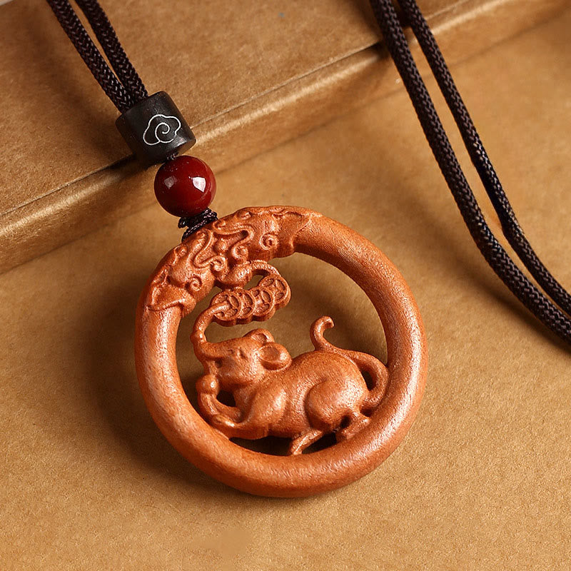 Peach Wood Chinese Zodiac Year Of The Horse Ward Off Evil Spirits Necklace Pendants