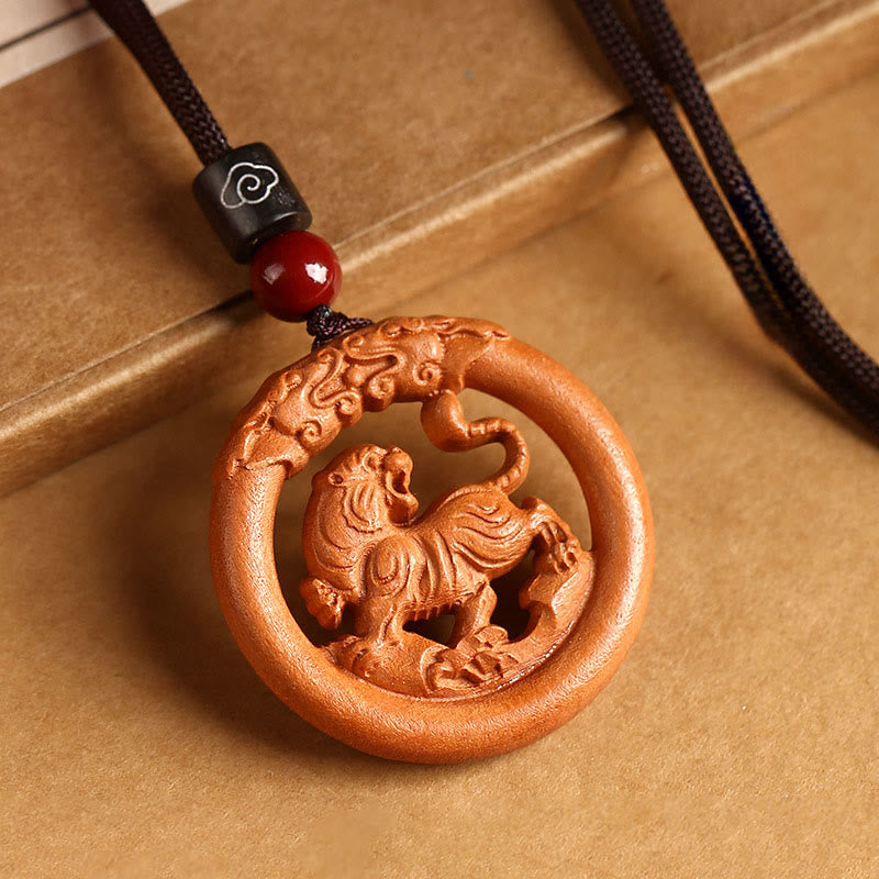 Peach Wood Chinese Zodiac Year Of The Horse Ward Off Evil Spirits Necklace Pendants