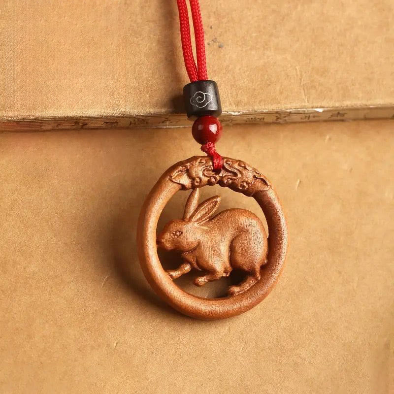 Peach Wood Chinese Zodiac Year Of The Horse Ward Off Evil Spirits Necklace Pendants