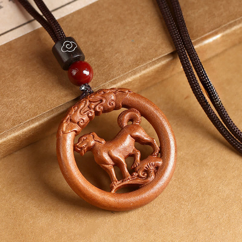 Peach Wood Chinese Zodiac Year Of The Horse Ward Off Evil Spirits Necklace Pendants