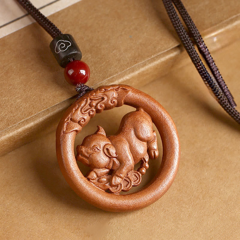 Peach Wood Chinese Zodiac Year Of The Horse Ward Off Evil Spirits Necklace Pendants