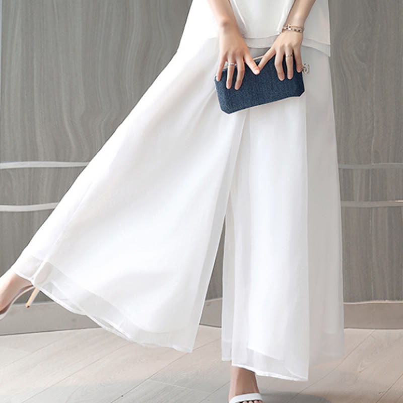 White Ink Print Design Short Sleeve Women's Meditation Midi Dress Pants Zen Clothing