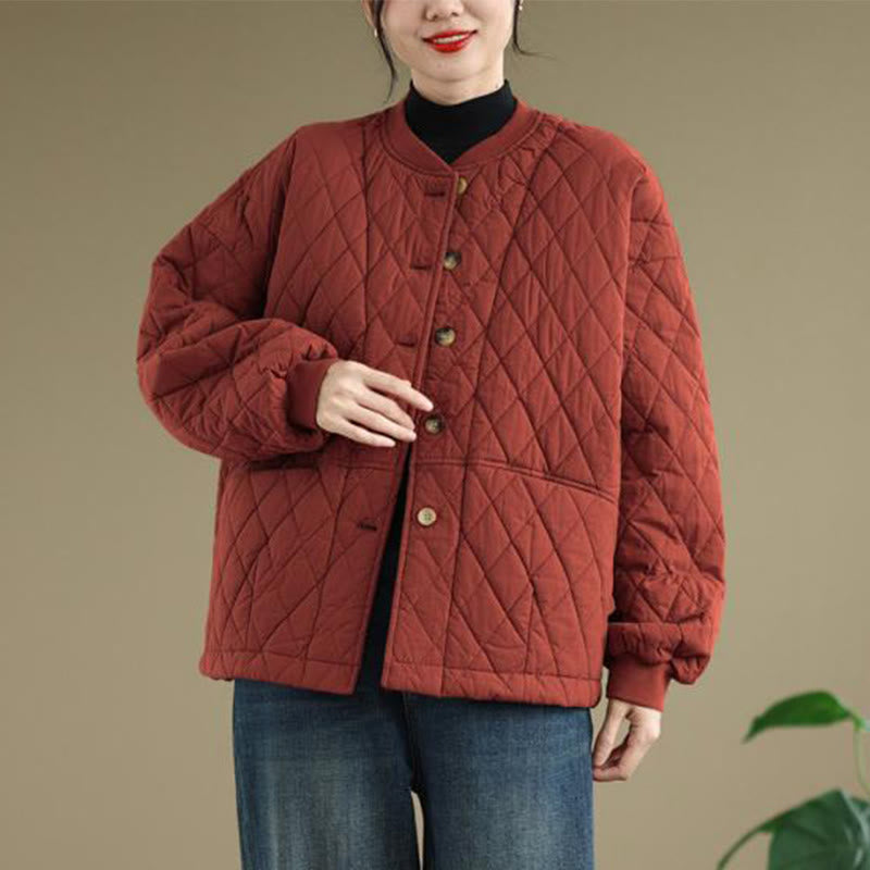 Structured Cotton-Blend Diamond Grid Warm Meditation Jacket