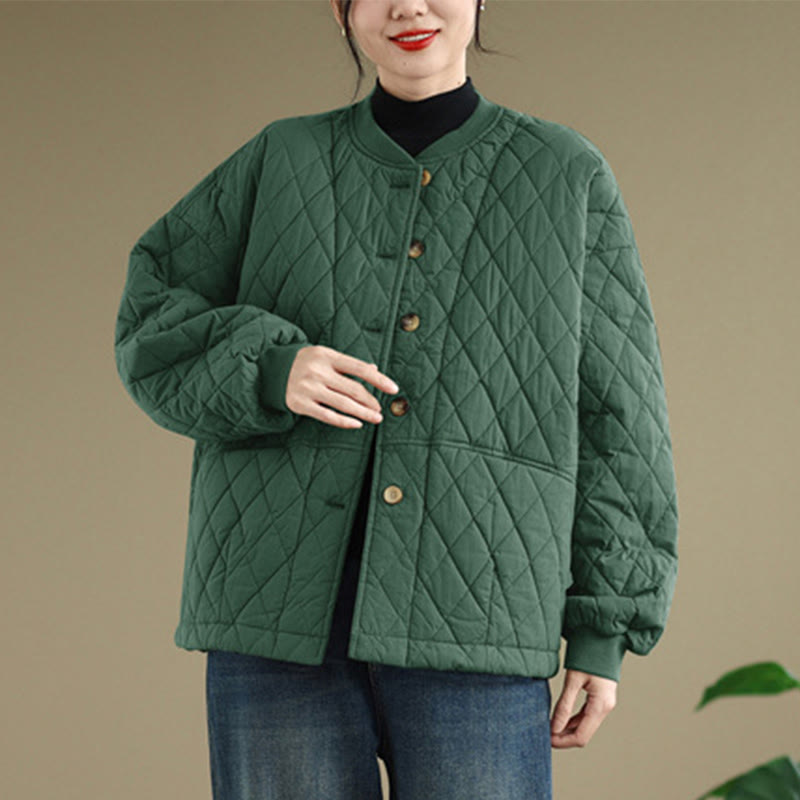 Structured Cotton-Blend Diamond Grid Warm Meditation Jacket