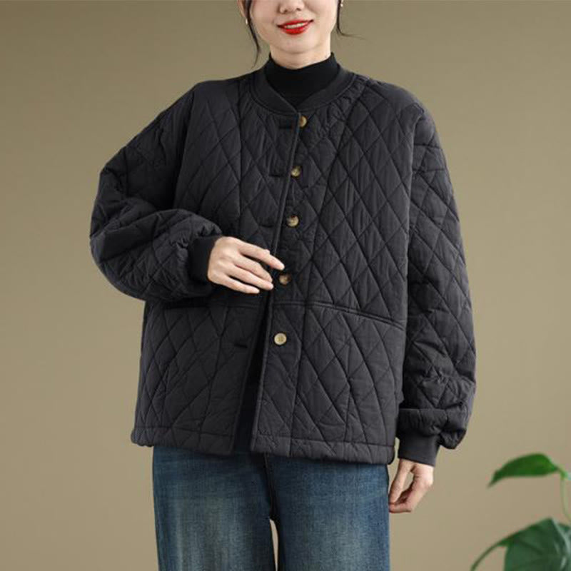 Structured Cotton-Blend Diamond Grid Warm Meditation Jacket