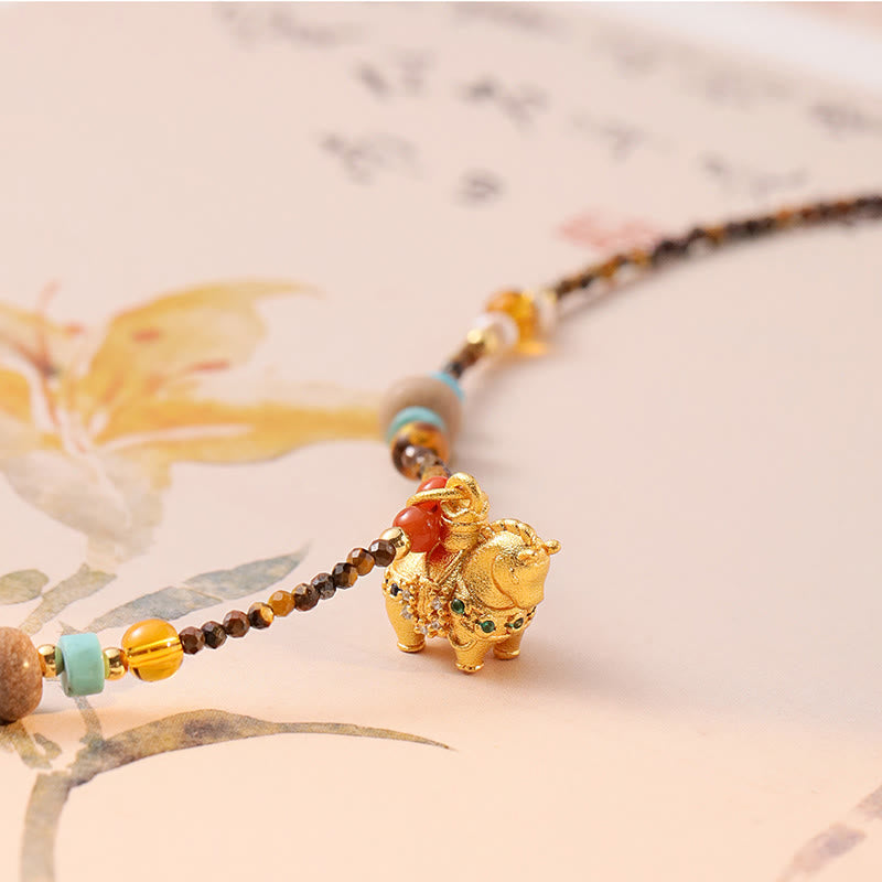 Tiger Eye Protection Golden Year Of The Horse Necklace Pendant