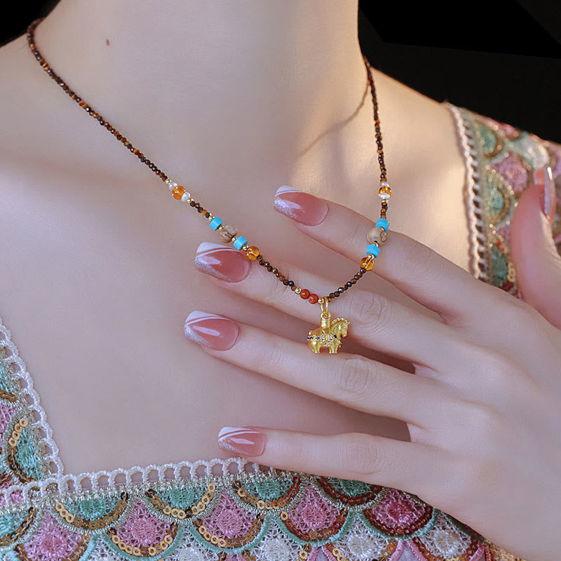 Tiger Eye Protection Golden Year Of The Horse Necklace Pendant