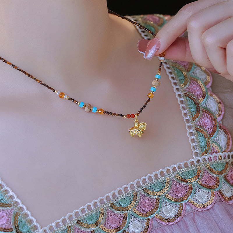 Tiger Eye Protection Golden Year Of The Horse Necklace Pendant