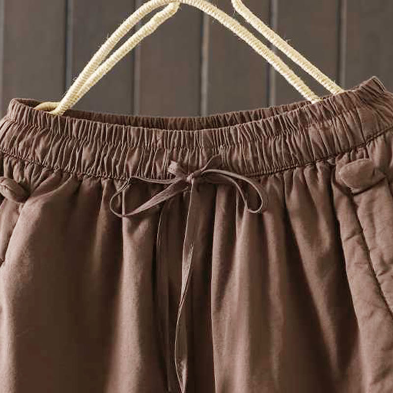 Thermal Fleece-Lined Harem Meditation Pants with Elastic Waist