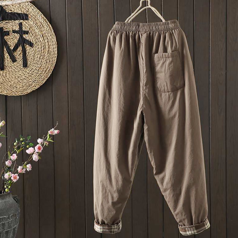 Thermal Fleece-Lined Harem Meditation Pants with Elastic Waist