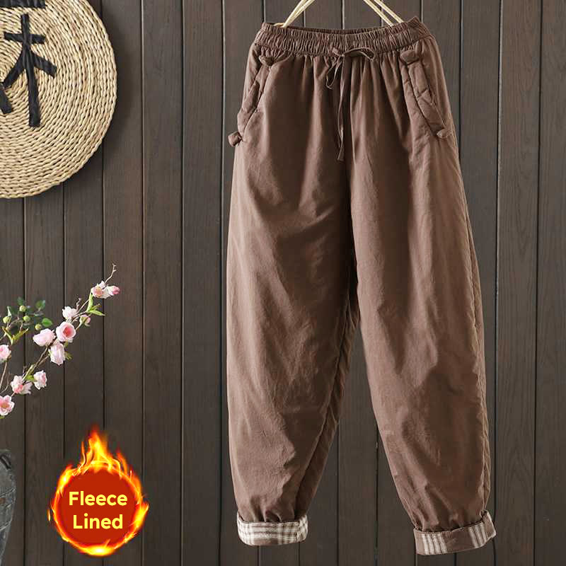 Thermal Fleece-Lined Harem Meditation Pants with Elastic Waist