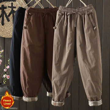 Thermal Fleece-Lined Harem Meditation Pants with Elastic Waist