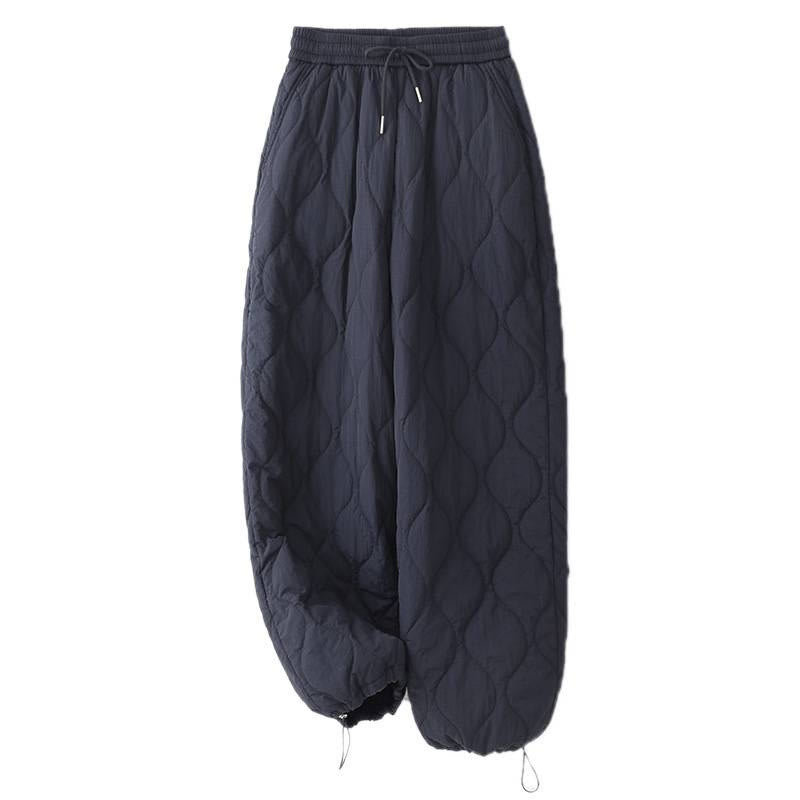 Women's Plain Elastic Cuff Design Drawstring Thermal Thickened Pants With Pockets