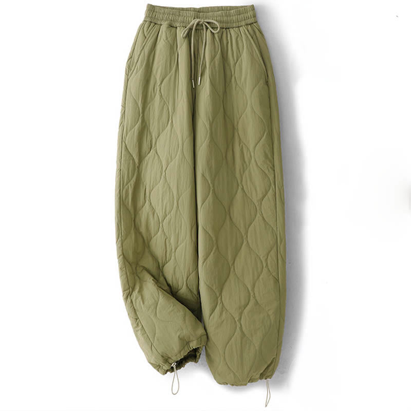 Women's Plain Elastic Cuff Design Drawstring Thermal Thickened Pants With Pockets