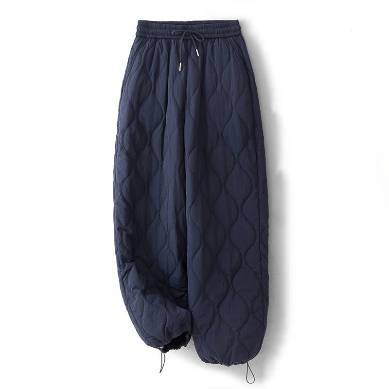 Women's Plain Elastic Cuff Design Drawstring Thermal Thickened Pants With Pockets