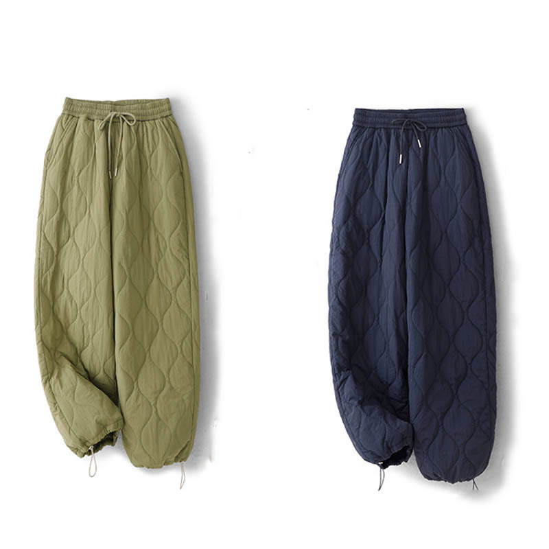 Women's Plain Elastic Cuff Design Drawstring Thermal Thickened Pants With Pockets