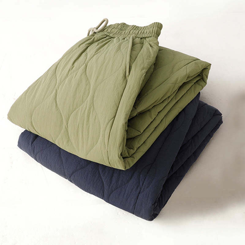 Women's Plain Elastic Cuff Design Drawstring Thermal Thickened Pants With Pockets