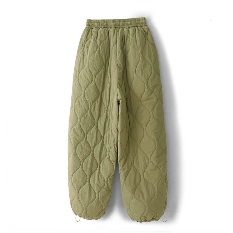 Women's Plain Elastic Cuff Design Drawstring Thermal Thickened Pants With Pockets