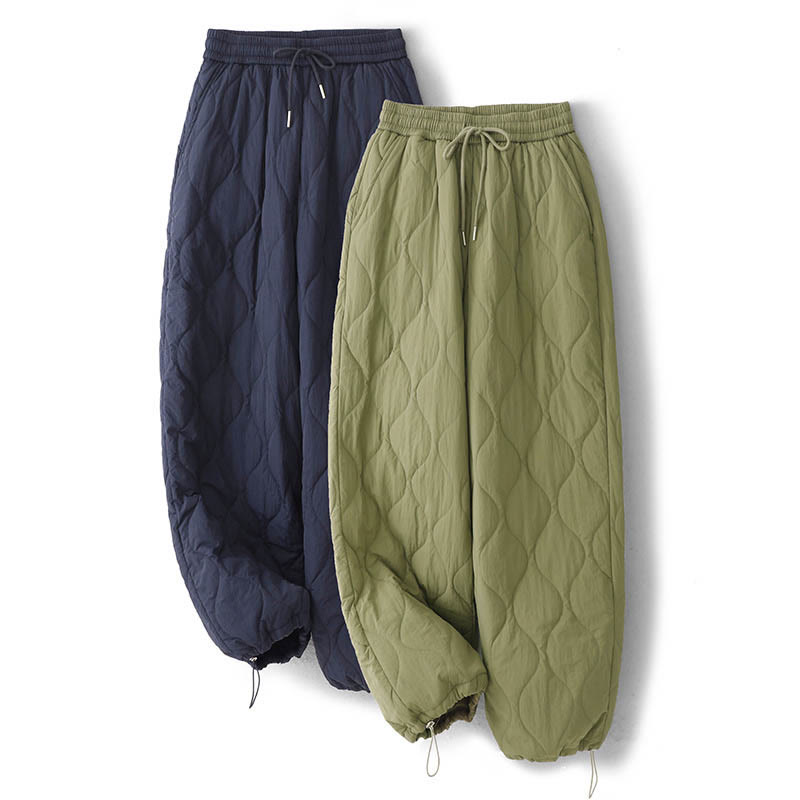 Women's Plain Elastic Cuff Design Drawstring Thermal Thickened Pants With Pockets
