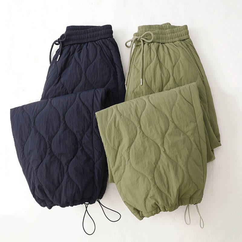 Women's Plain Elastic Cuff Design Drawstring Thermal Thickened Pants With Pockets