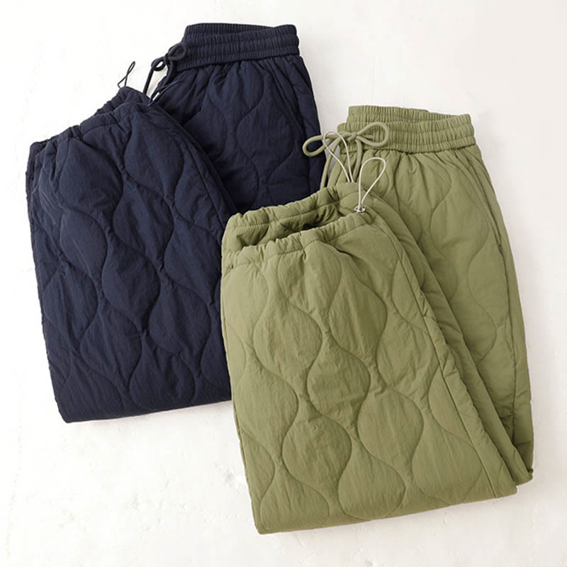 Women's Plain Elastic Cuff Design Drawstring Thermal Thickened Pants With Pockets