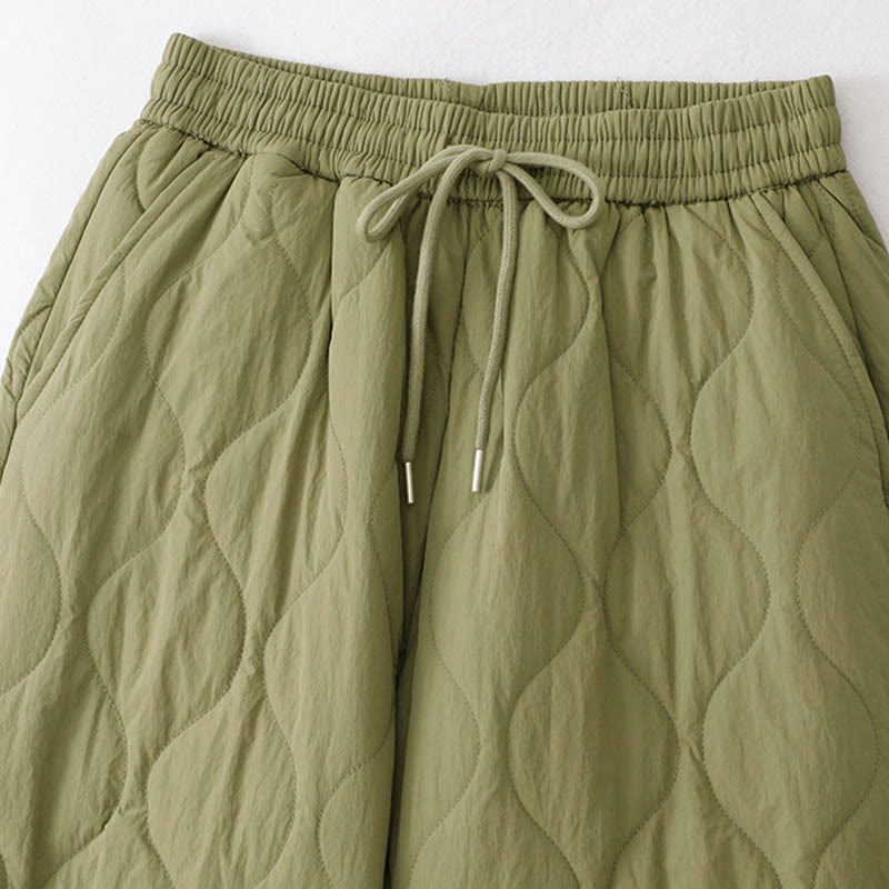 Women's Plain Elastic Cuff Design Drawstring Thermal Thickened Pants With Pockets