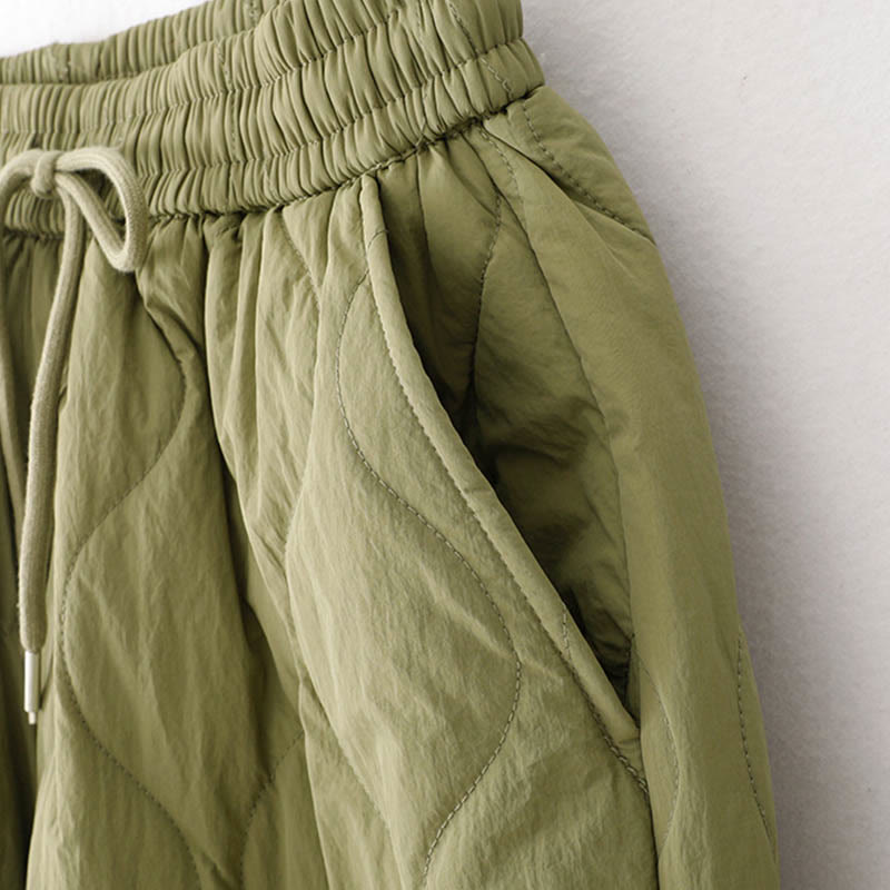Women's Plain Elastic Cuff Design Drawstring Thermal Thickened Pants With Pockets