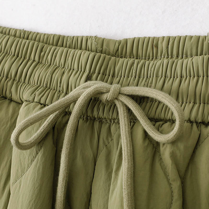 Women's Plain Elastic Cuff Design Drawstring Thermal Thickened Pants With Pockets