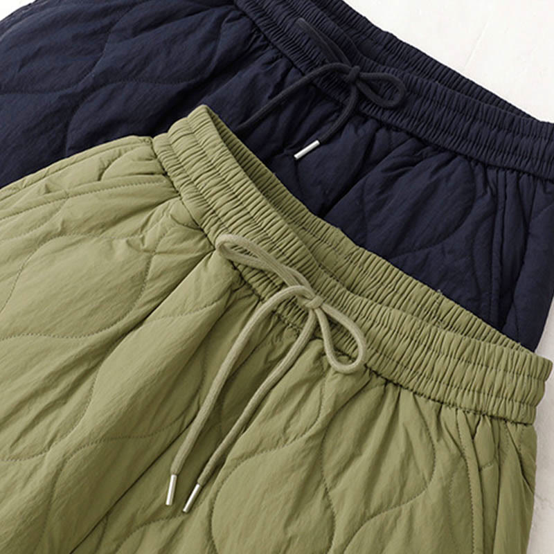 Women's Plain Elastic Cuff Design Drawstring Thermal Thickened Pants With Pockets