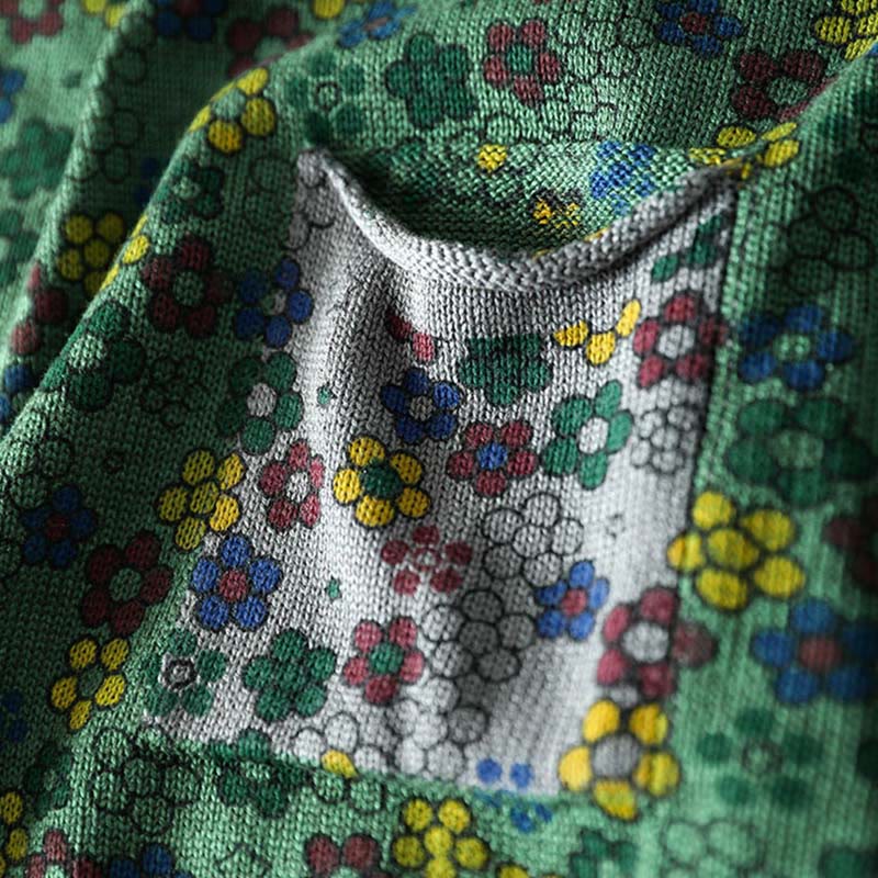 Tactile Cotton Botanical Knit Grounding Women's Sweater with Pockets