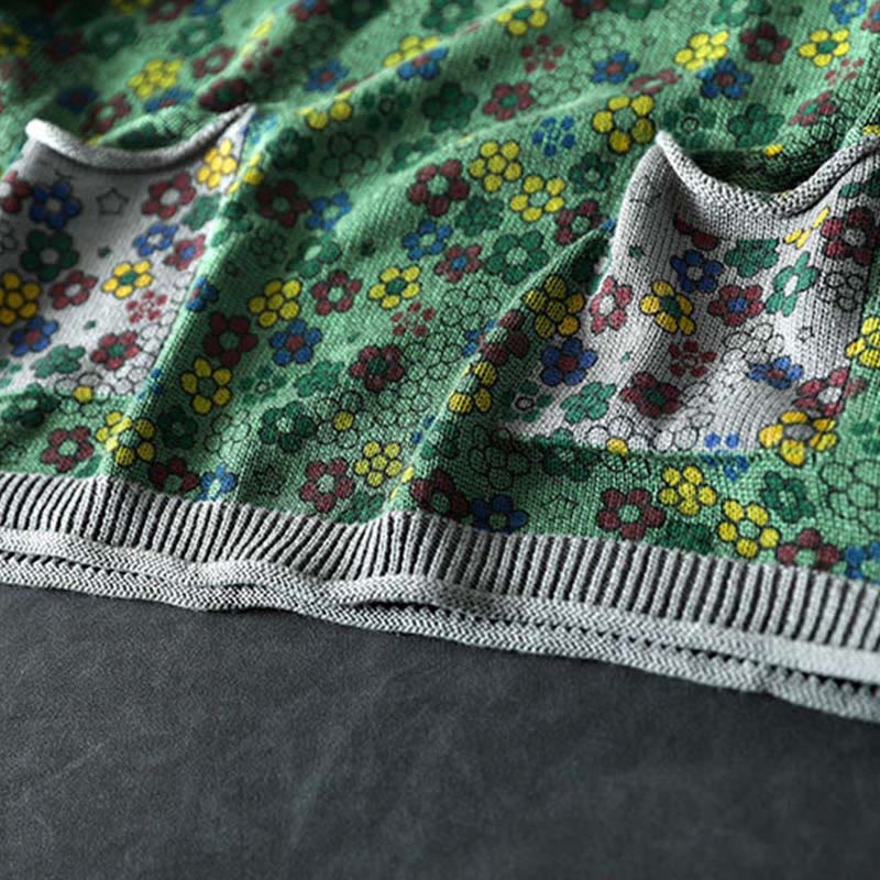 Tactile Cotton Botanical Knit Grounding Women's Sweater with Pockets
