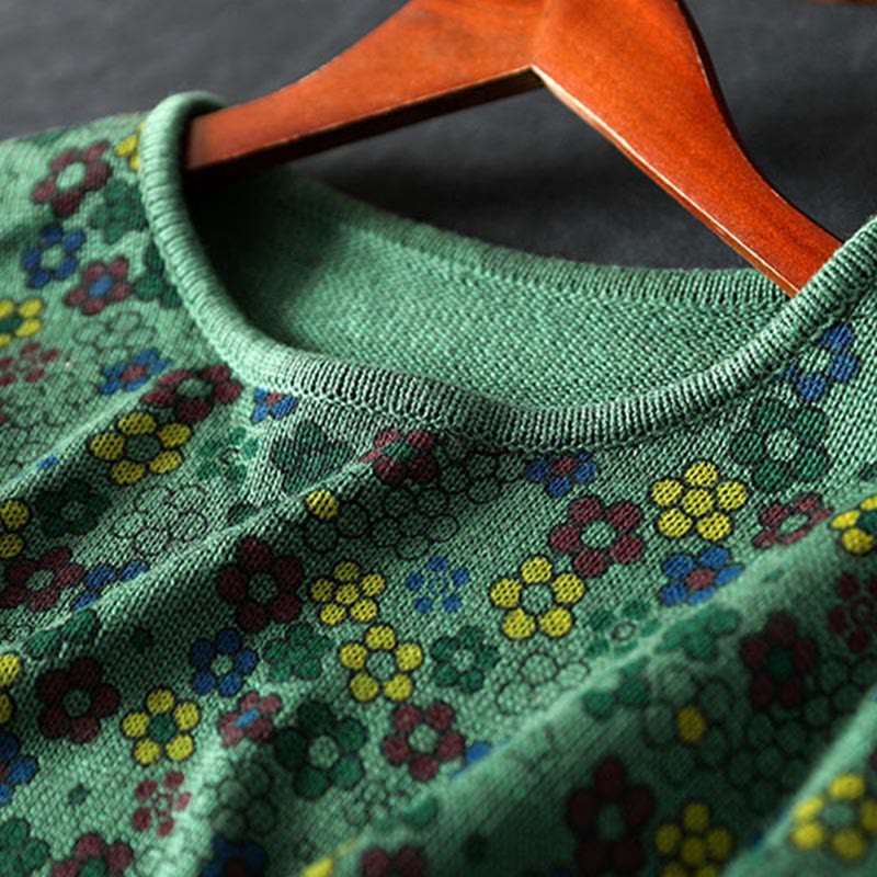 Tactile Cotton Botanical Knit Grounding Women's Sweater with Pockets