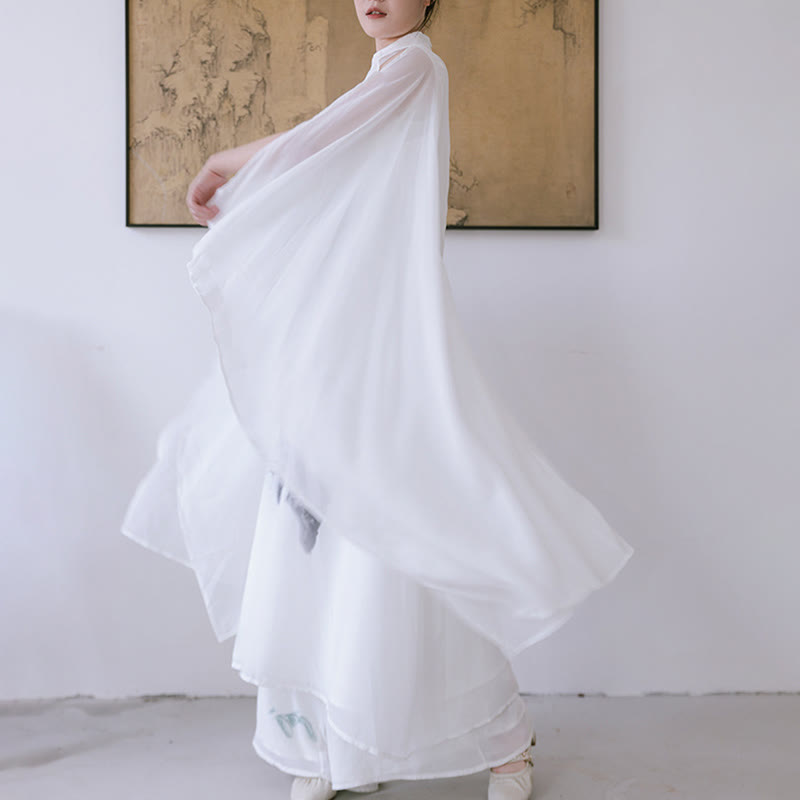 White Ink Print Design Short Sleeve Women's Meditation Midi Dress Pants Zen Clothing