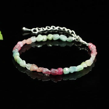 Ultra-thin 4mm Irregular Tourmaline Beads & Copper Chain Bracelet