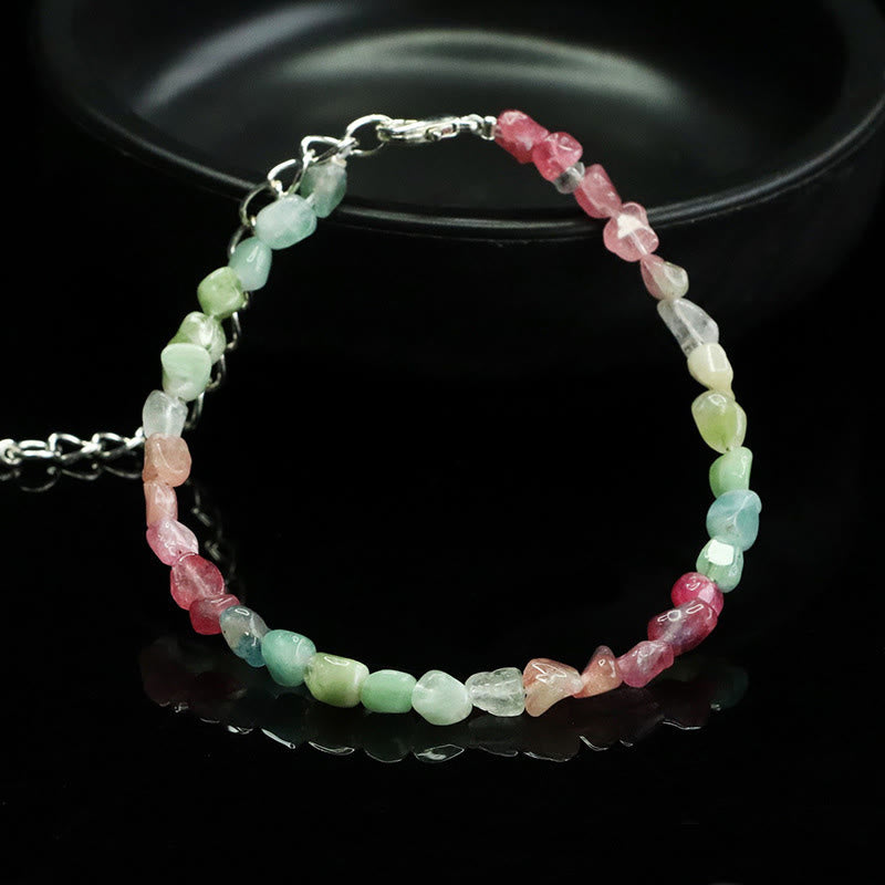 Ultra-thin 4mm Irregular Tourmaline Beads & Copper Chain Bracelet