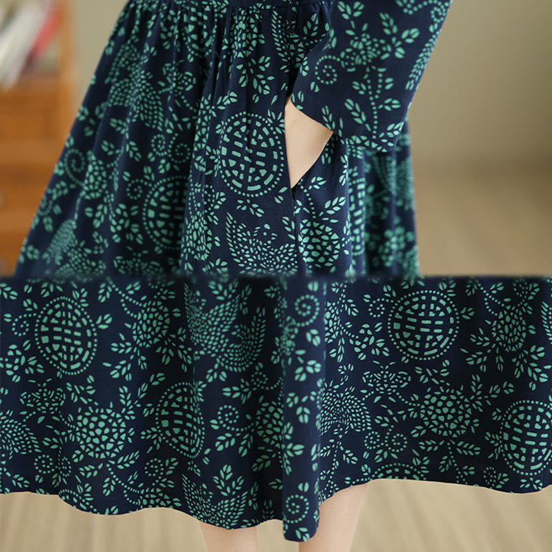 Botanical Cotton-Blend Stand-Collar Grounding Maxi Dress