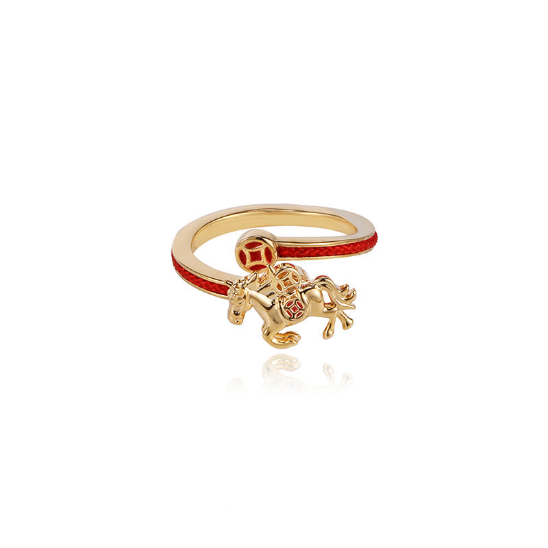 Copper Red String Copper Coins Year Of The Horse Opening Balance Ring