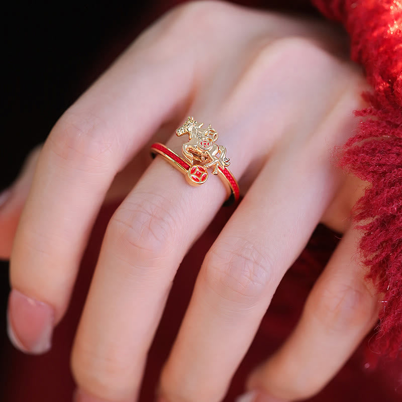 Copper Red String Copper Coins Year Of The Horse Opening Balance Ring