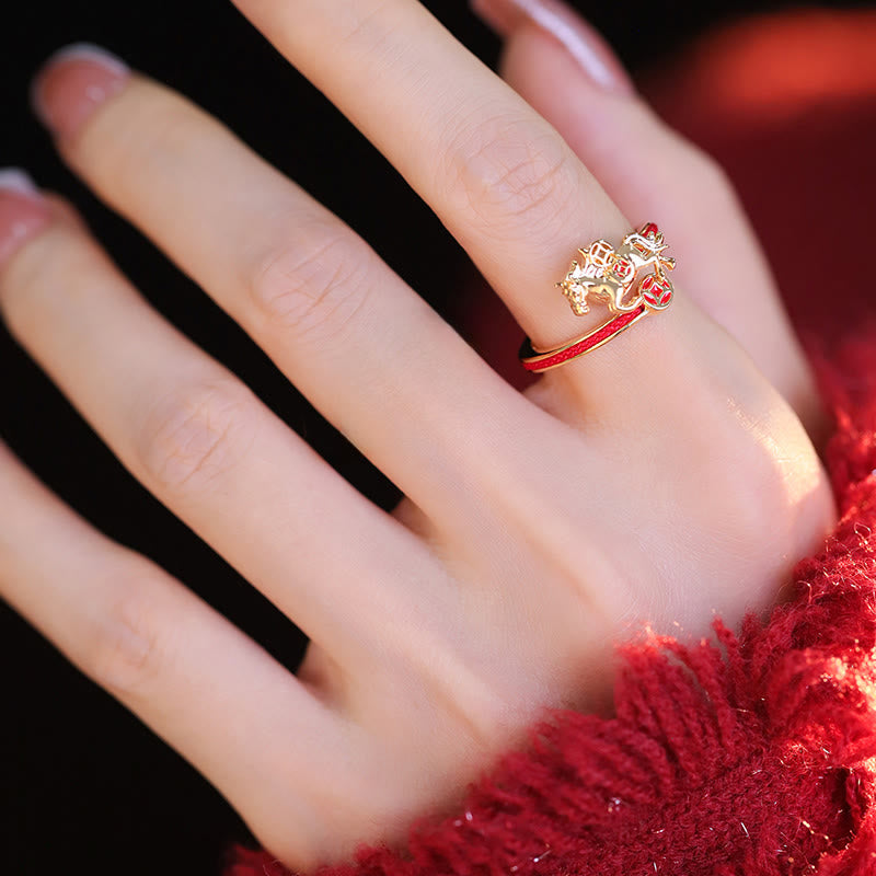 Copper Red String Copper Coins Year Of The Horse Opening Balance Ring