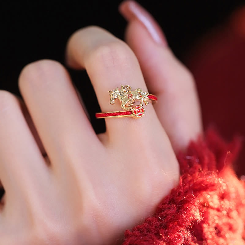 Copper Red String Copper Coins Year Of The Horse Opening Balance Ring