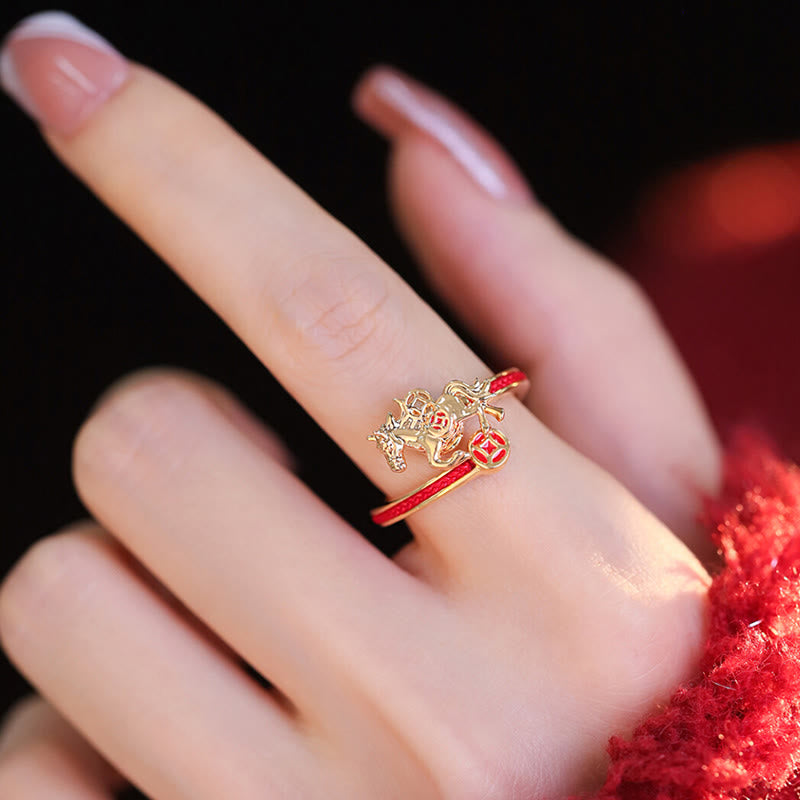 Copper Red String Copper Coins Year Of The Horse Opening Balance Ring