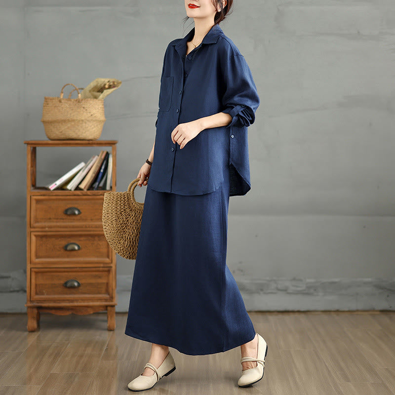 Tactile Cotton Blend Flowing Ritual Two-Piece Skirt Set