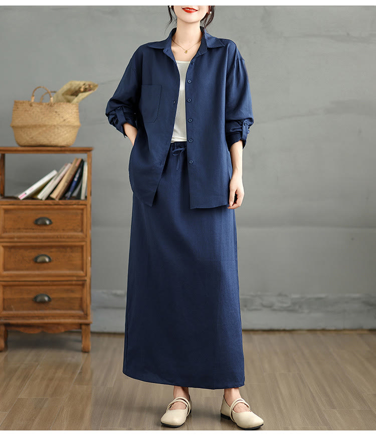 Tactile Cotton Blend Flowing Ritual Two-Piece Skirt Set