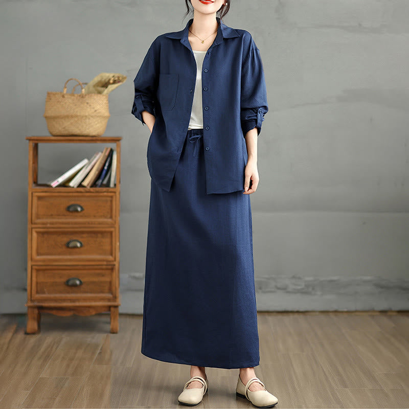 Tactile Cotton Blend Flowing Ritual Two-Piece Skirt Set