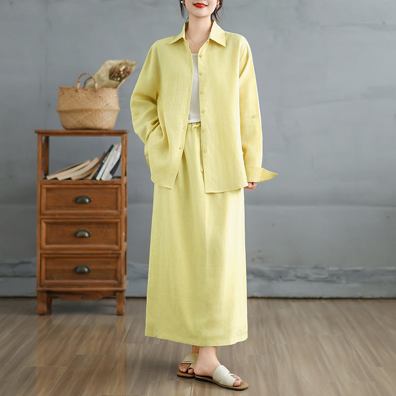 Tactile Cotton Blend Flowing Ritual Two-Piece Skirt Set