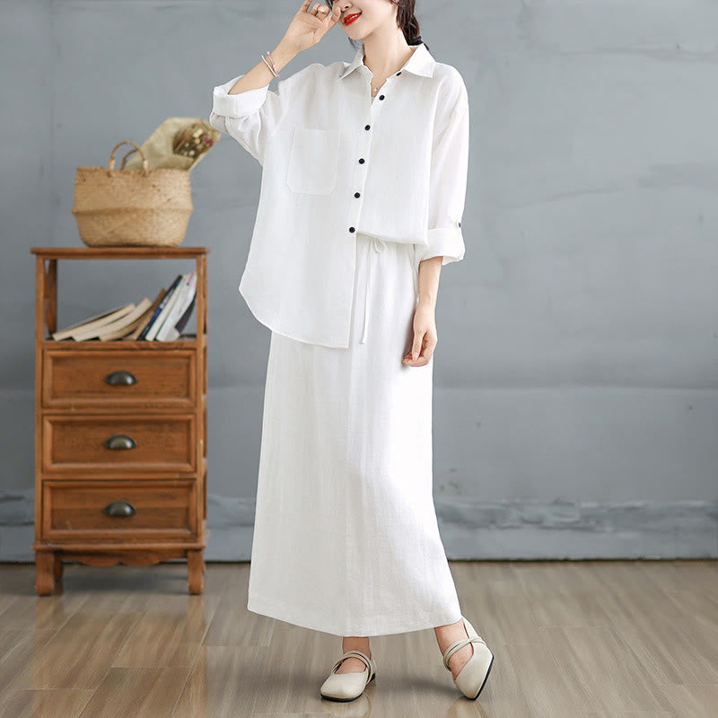 Tactile Cotton Blend Flowing Ritual Two-Piece Skirt Set